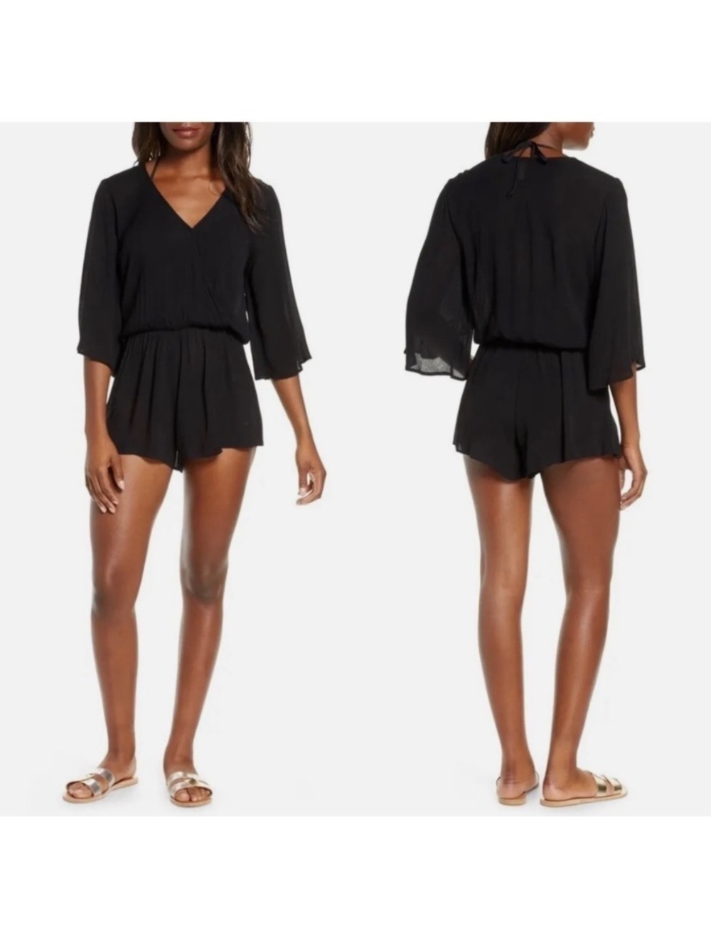Elan Black V-Neck Swim Romper Coverup NWOT XS